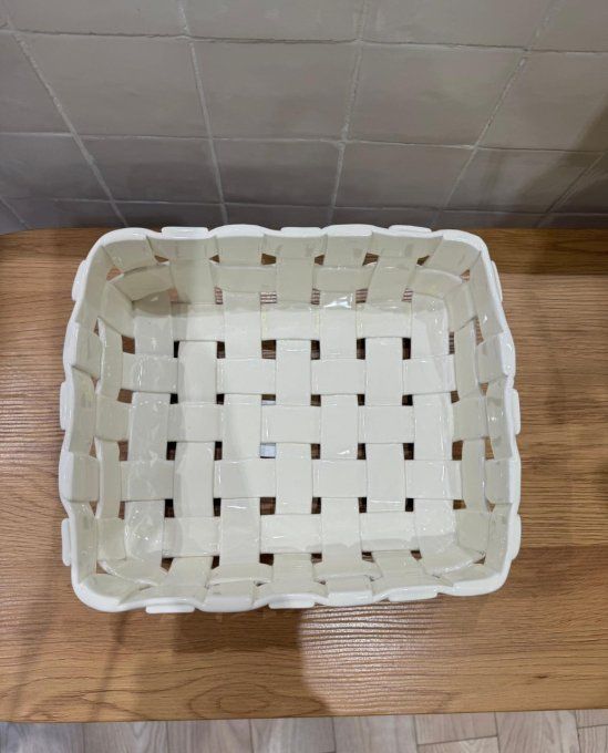 Panier céramique  rectangle tressé blanc