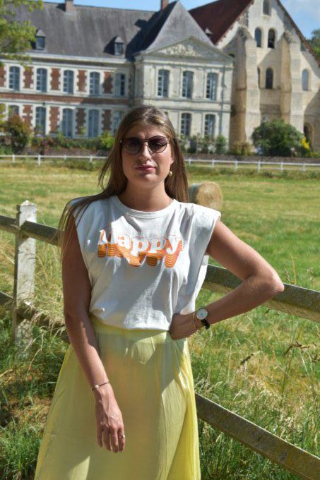 T-SHIRT "HAPPY" ÉPAULETTES ORANGE