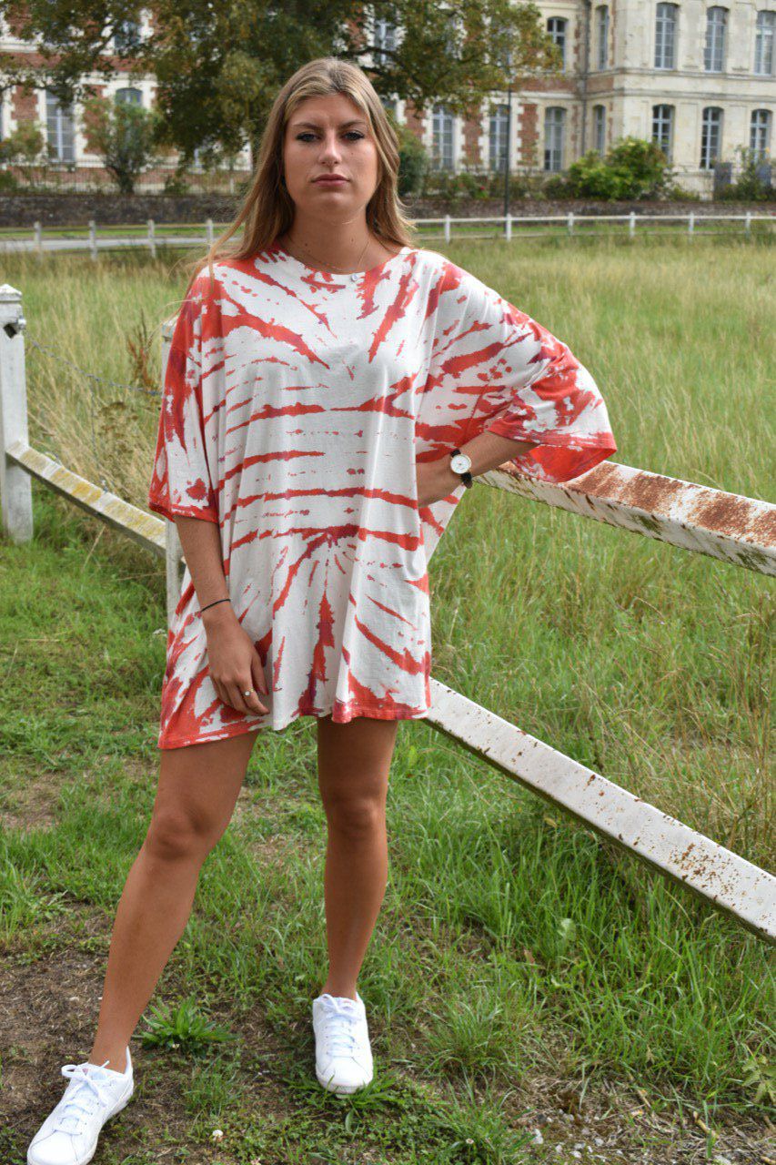 ROBE TIE AND DYE COQUELICOT