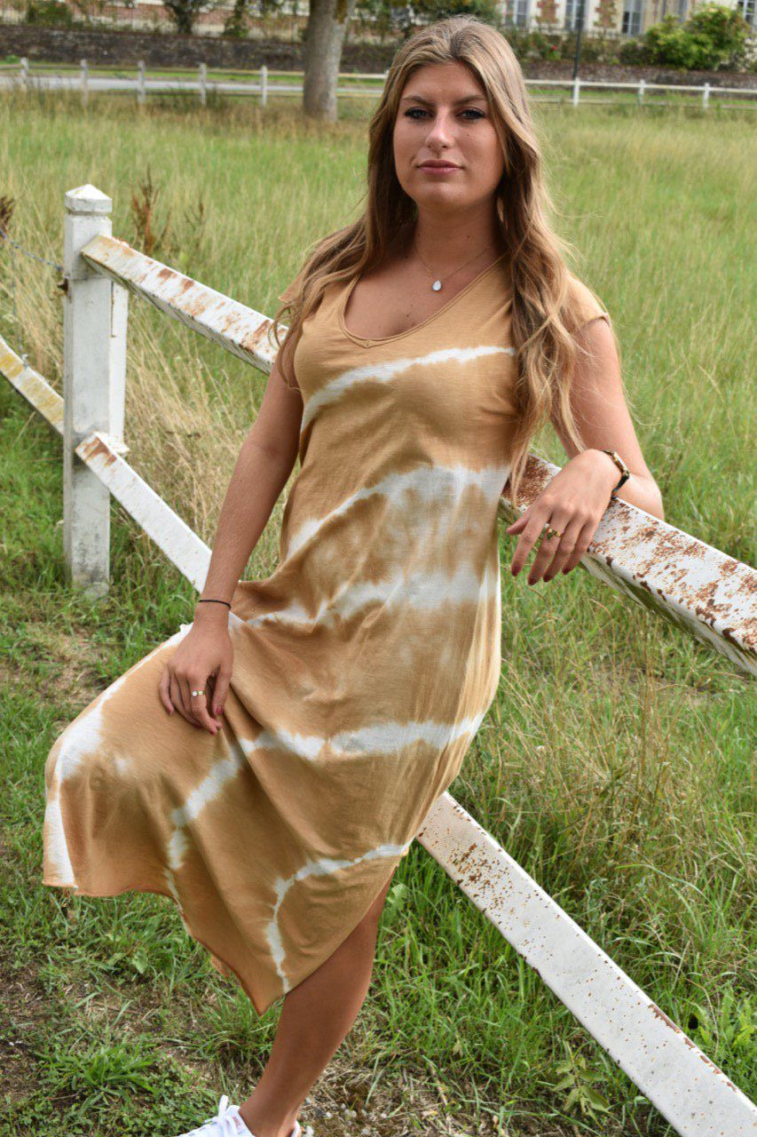 ROBE TIE AND DYE COTON CAMEL