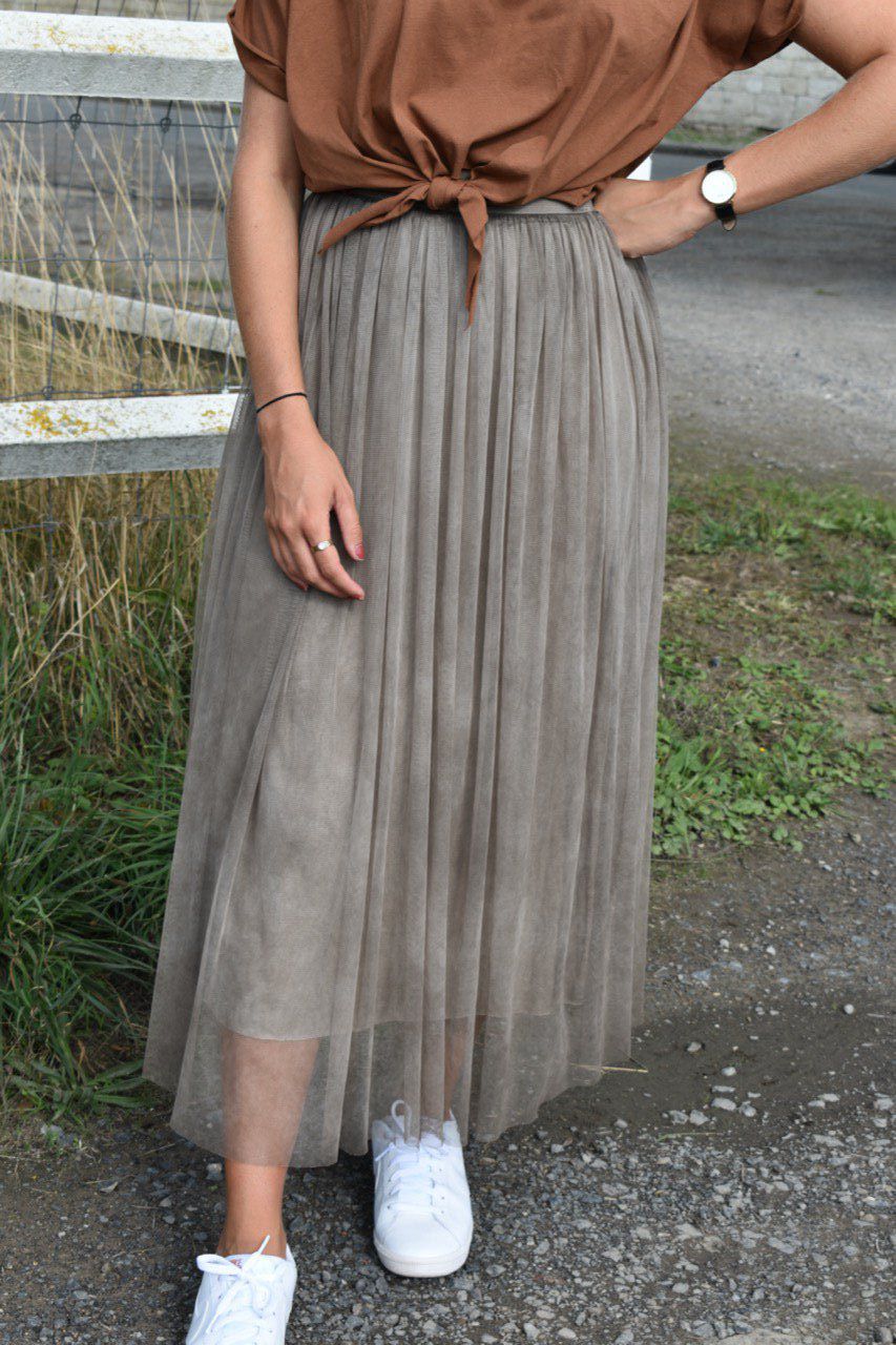 JUPE TULLE TAUPE LONGUE