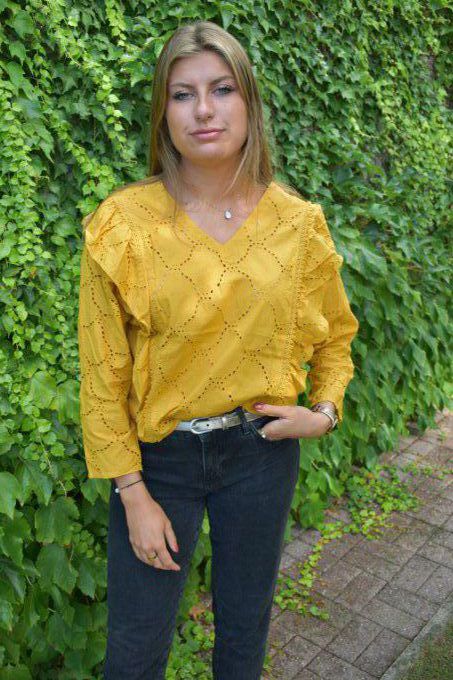 BLOUSE CAZA BRODERIE ANGLAISE MOUTARDE