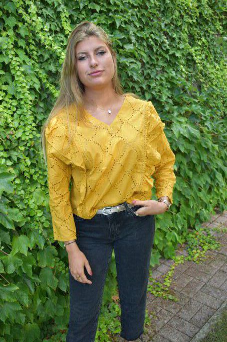 BLOUSE CAZA BRODERIE ANGLAISE MOUTARDE