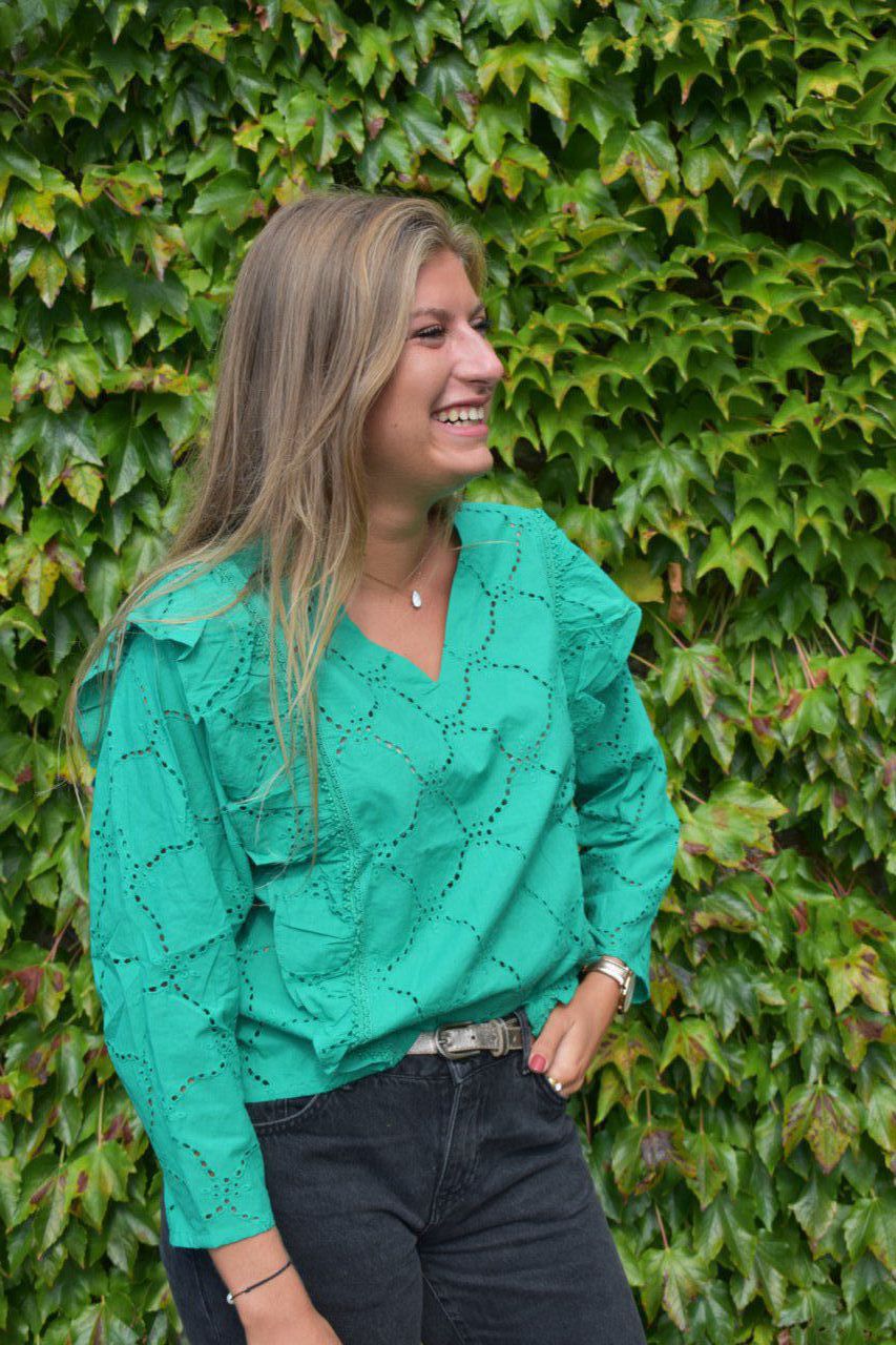 BLOUSE CAZA BRODERIE ANGLAISE VERT