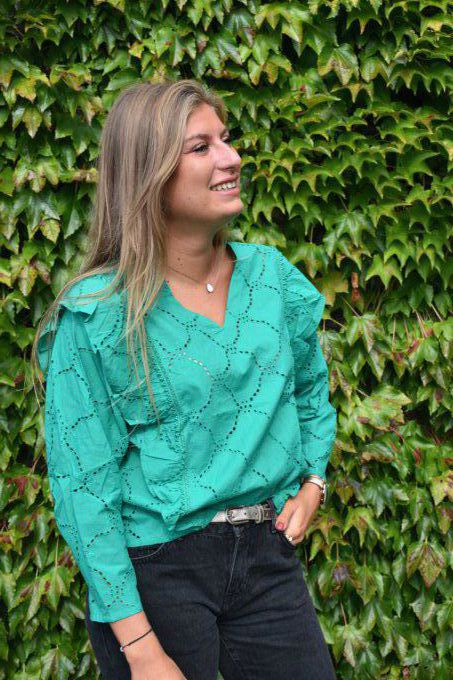BLOUSE CAZA BRODERIE ANGLAISE VERT