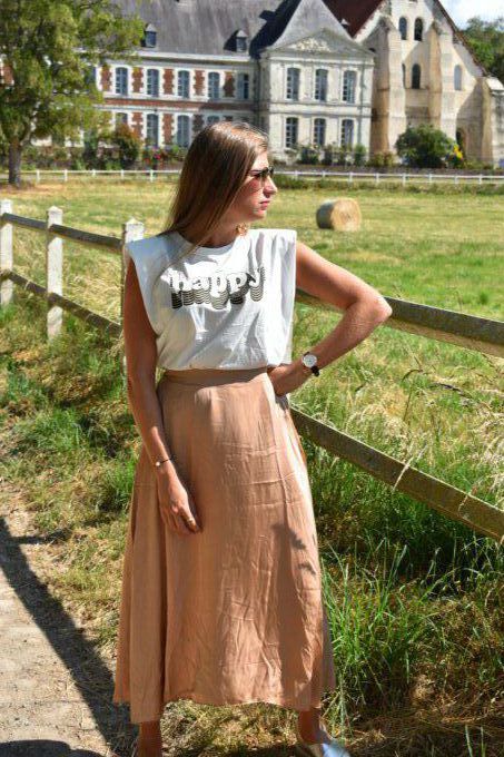 T-SHIRT "HAPPY" ÉPAULETTES GOLD