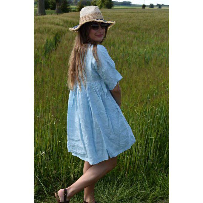 ROBE COURTE 100% LIN ROMY BLEU CIEL