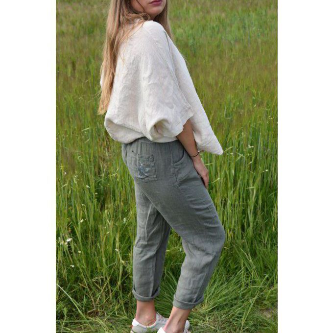 PANTALON 100% LIN MARCEL KAKI