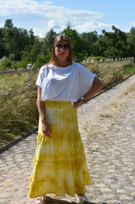 JUPE TIE AND DYE COTON JAUNE